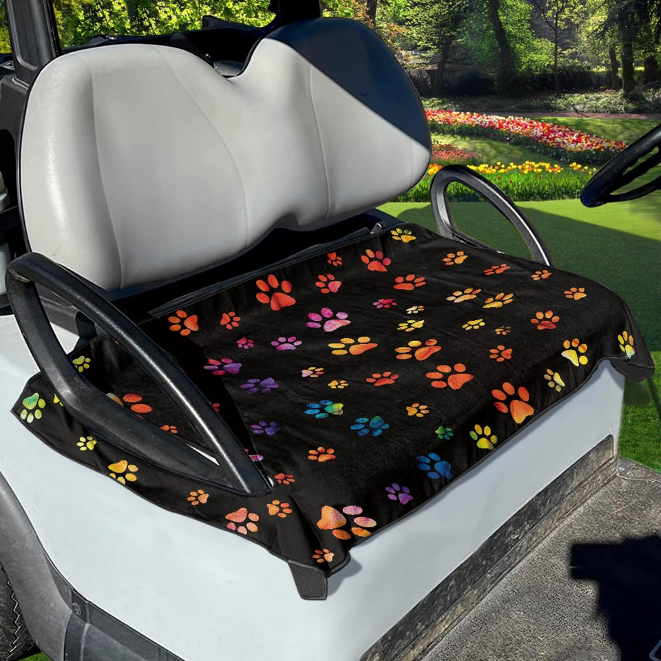 Yewattles dog paw seat cover on a golf cart, universal fit protects seats