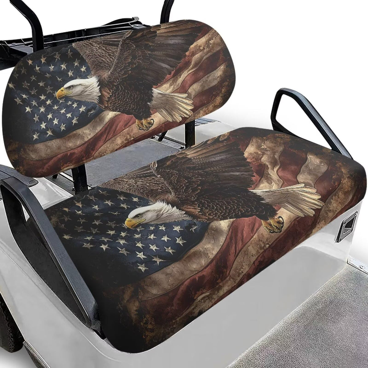 Yewattles Eagle seat cover with American flag protects club car seats with style