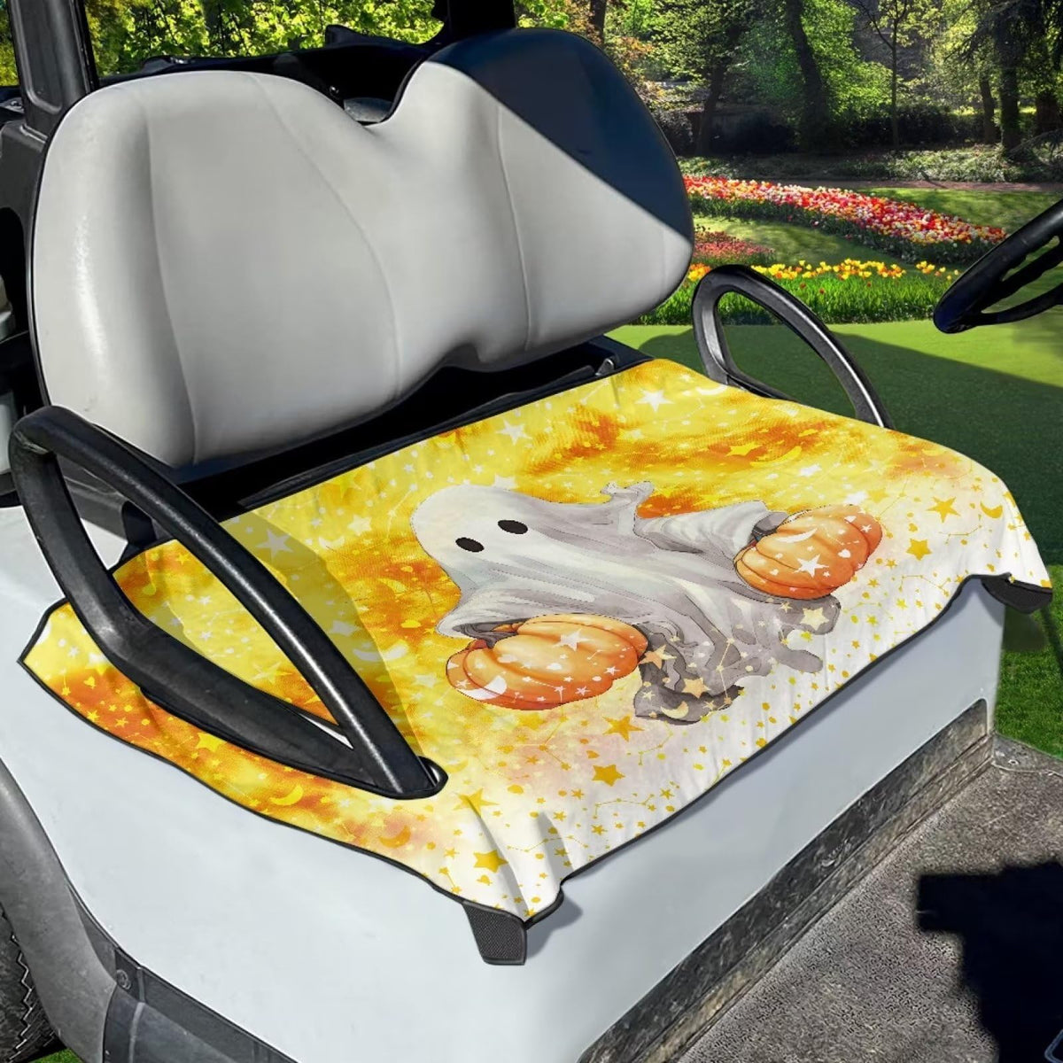 Yewattles Halloween seat cover with universal fit for two-seat golf carts, quick to install