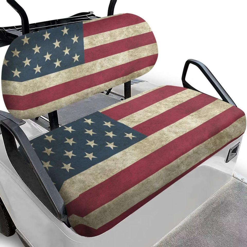 Yewattles retro American flag golf cart seat cover on front seat, stylish protection