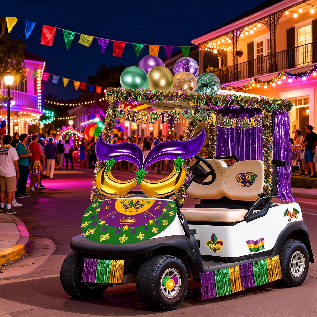Colorful Mardi Gras masks enhance the party look with detail and texture.
