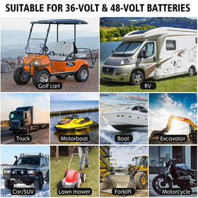 YHCHKJ 36V-18A charger with LCD display enables quick golf cart charging.