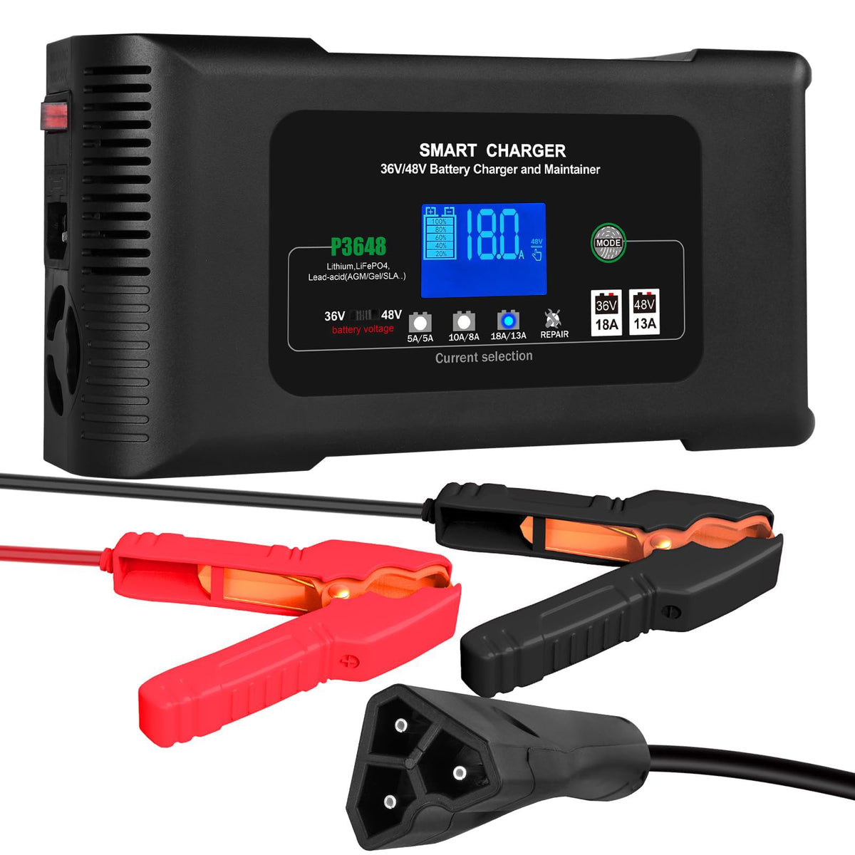 YHCHKJ battery charger 48V-13A with LCD display for EZGO, fast and safe charging.