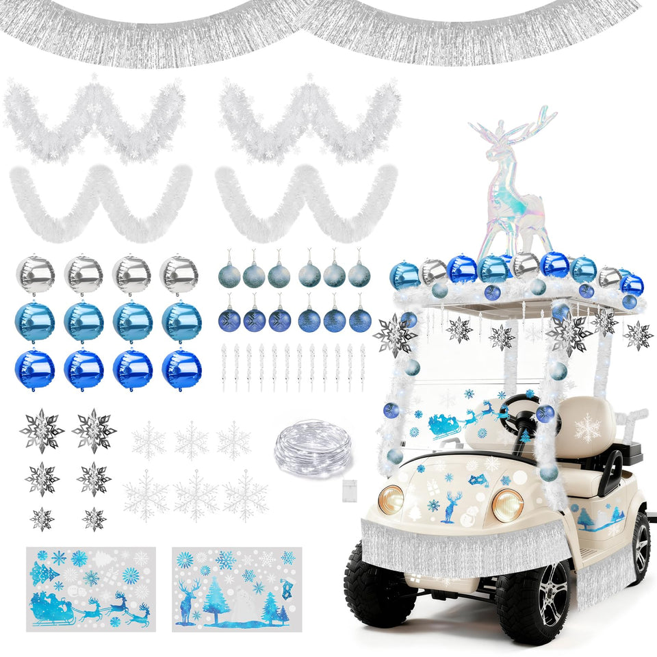 YIBOBO silver icicle pendants add frosty ambience to outdoor golf cart decor