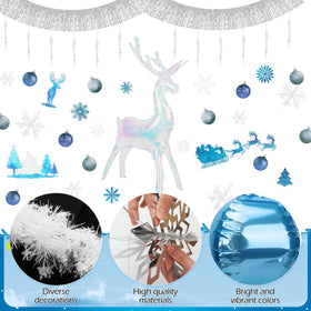YIBOBO white tinsel garlands frame scenes with soft shimmer
