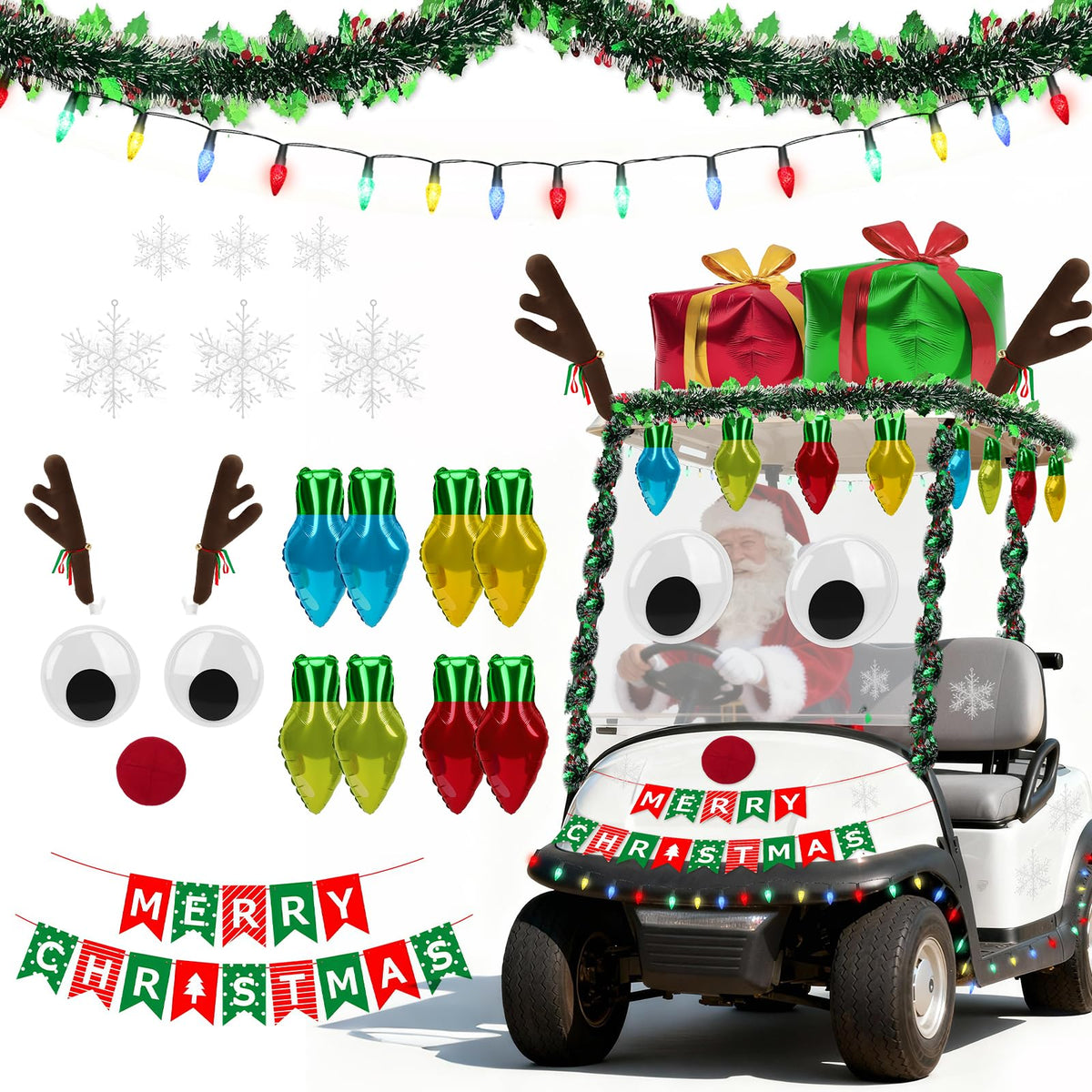 YIBOBO Christmas cart antlers on a golf cart for festive visibility