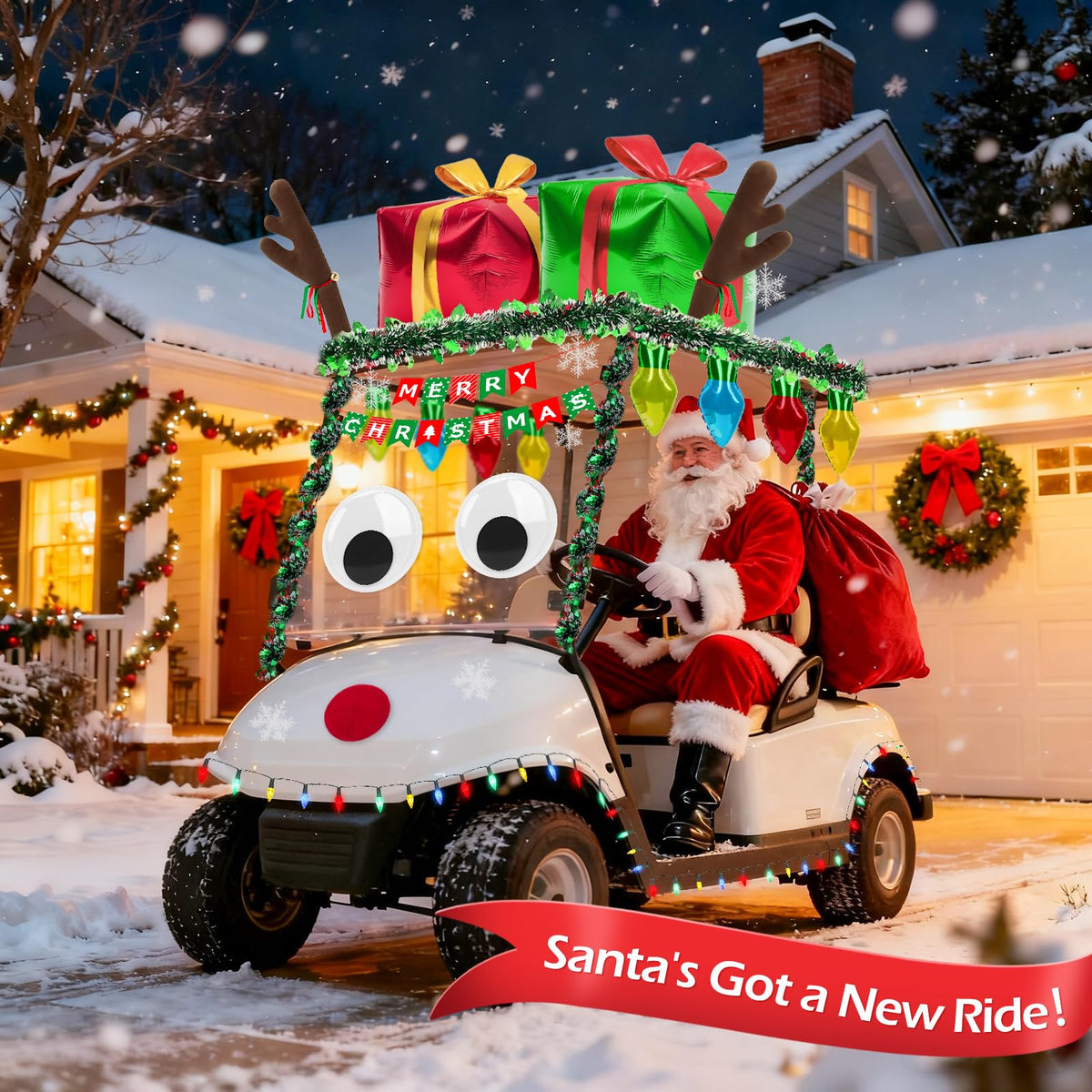 YIBOBO reindeer eyes enhance outdoor decor on a cart