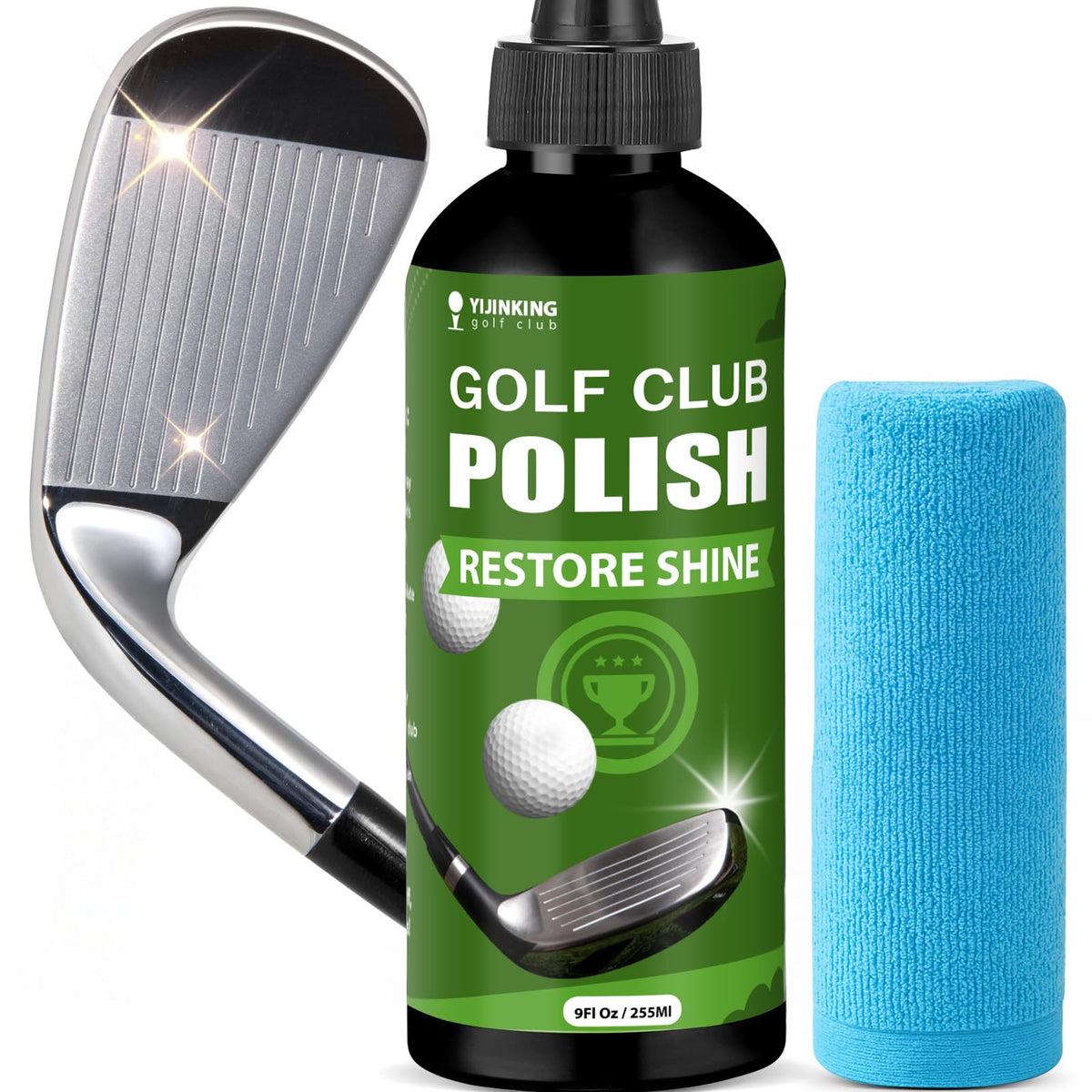YIJINKING Golf Club Polish bottle for deep cleaning and mirror-like shine.