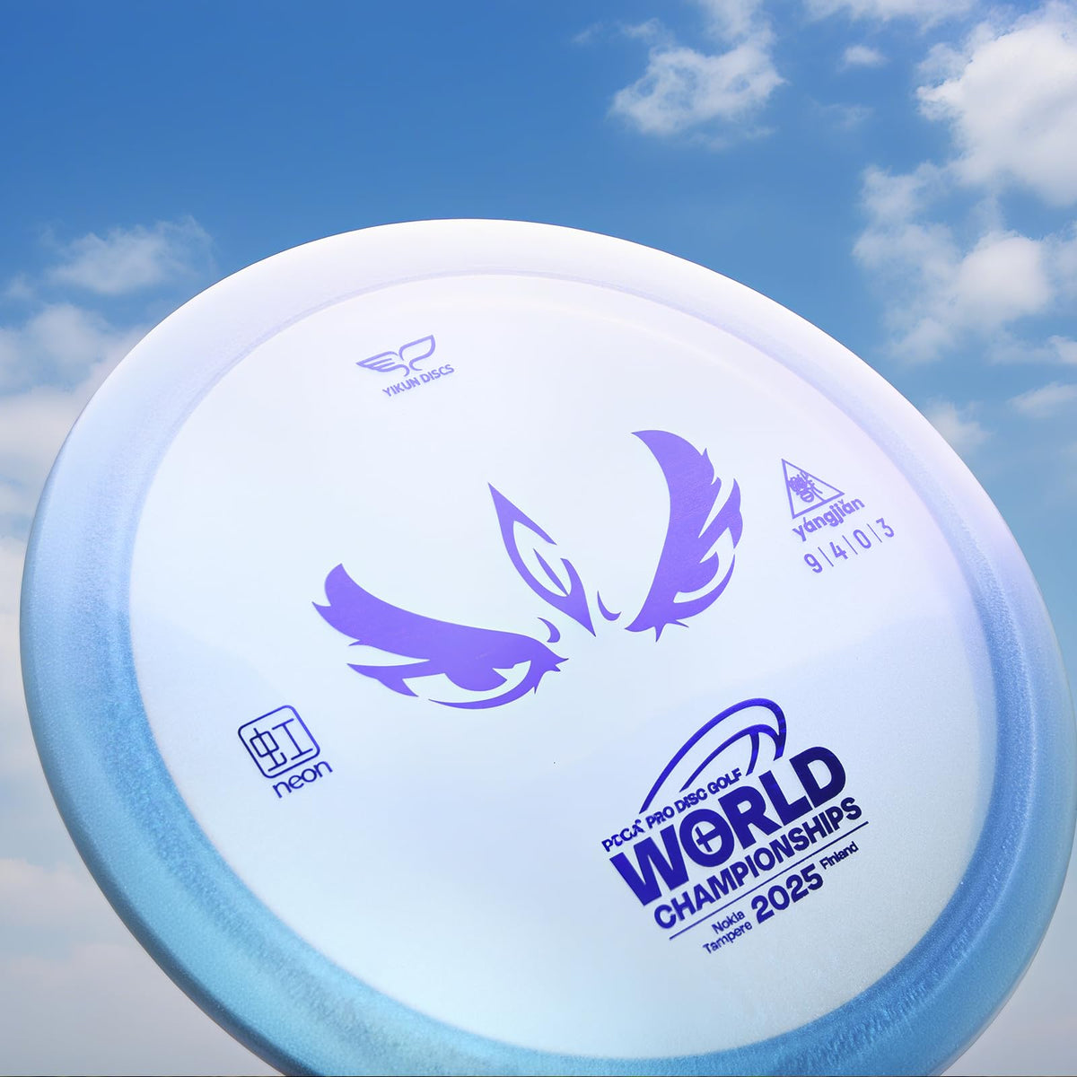 Yikun Neon Line disc shows color shifts for high visibility on the course.