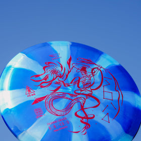 Yikun PDGA fairway driver blue glaze X close-up highlights glaze texture