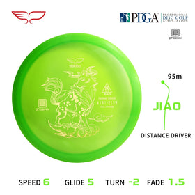 Yikundiscs green driver in hand grip highlighting release control.