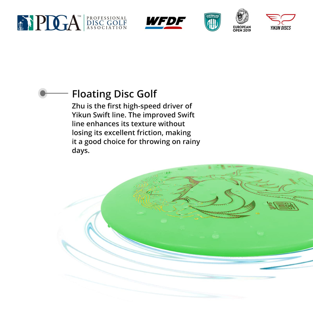 YikunDiscs flight specs image highlights 150–160g weight for stable throws.