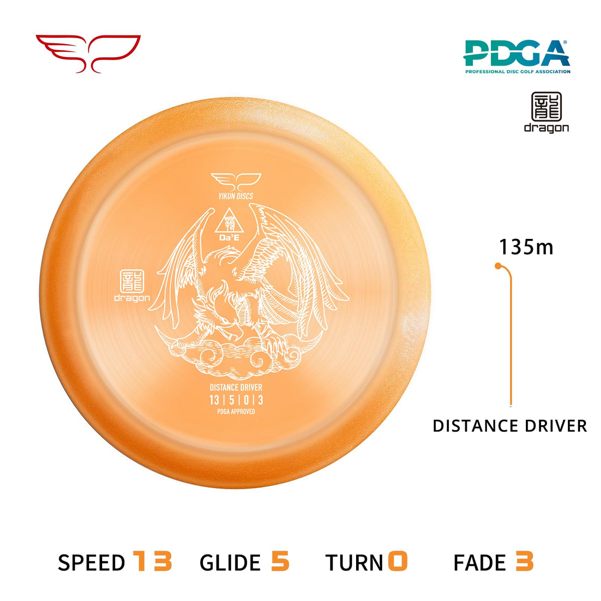 Yikundiscs Phoenix Star Distance Driver in orange demonstrates wind-stable flight.