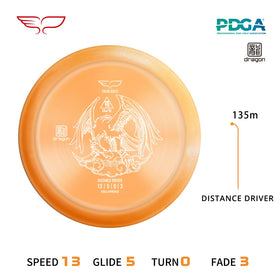 Yikundiscs Phoenix Star Distance Driver in orange demonstrates wind-stable flight.
