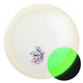Yikundiscs Yikun glow disc in flight lighting the night for outdoor games.