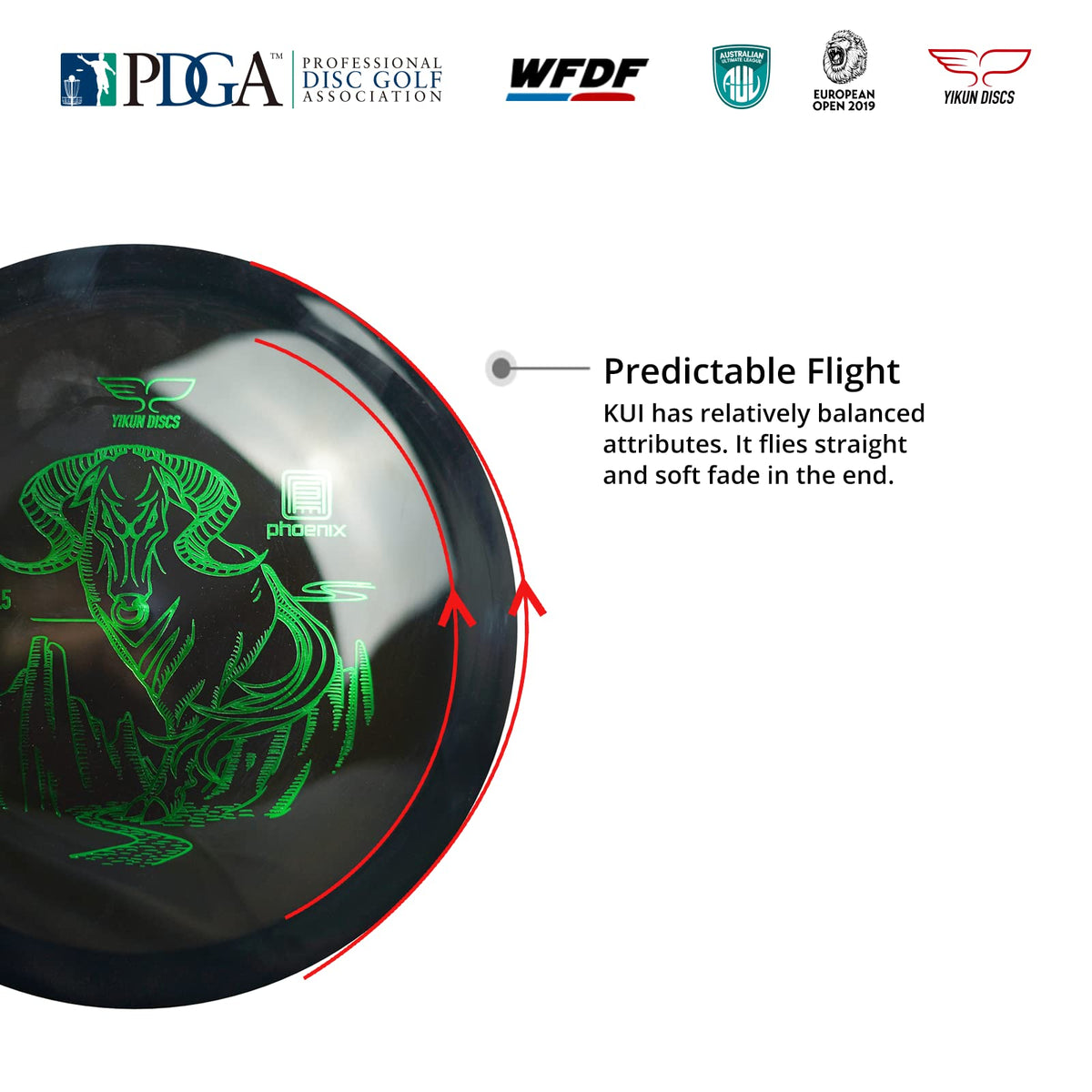 Yikun logo embossing on the midrange disc adds elegance on the course.