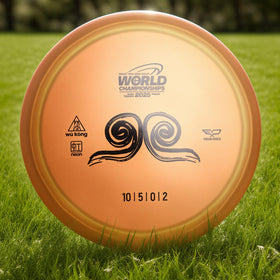 Yikundiscs orange Pro Worlds 2025 disc showcases dynamic branding artwork.