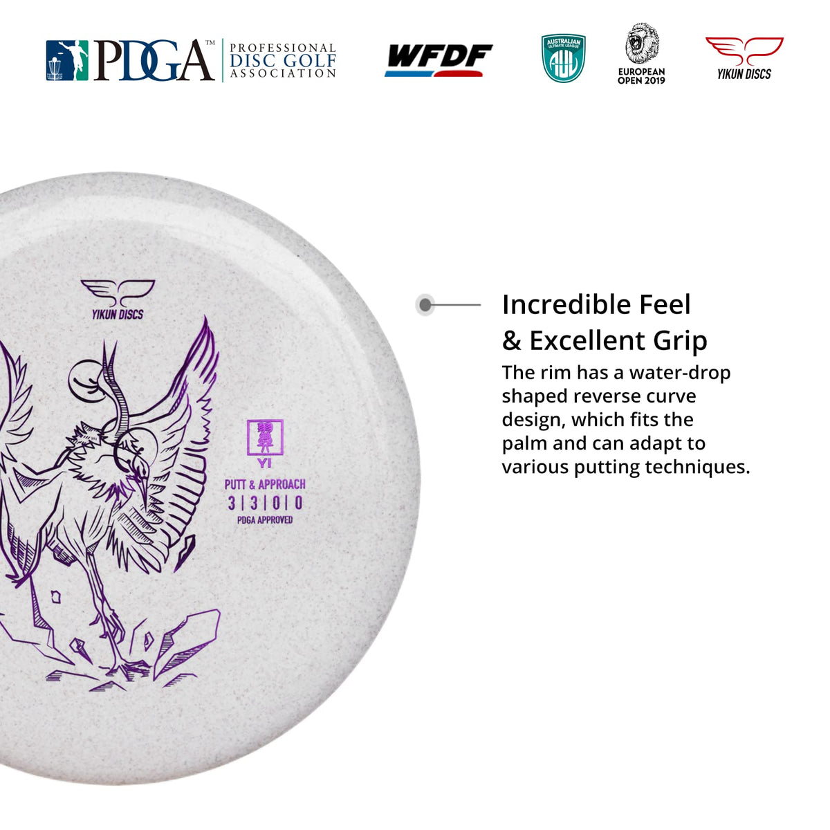 yikundiscs Yikun putter rim reverse-curve close-up reveals palm-friendly shaping.