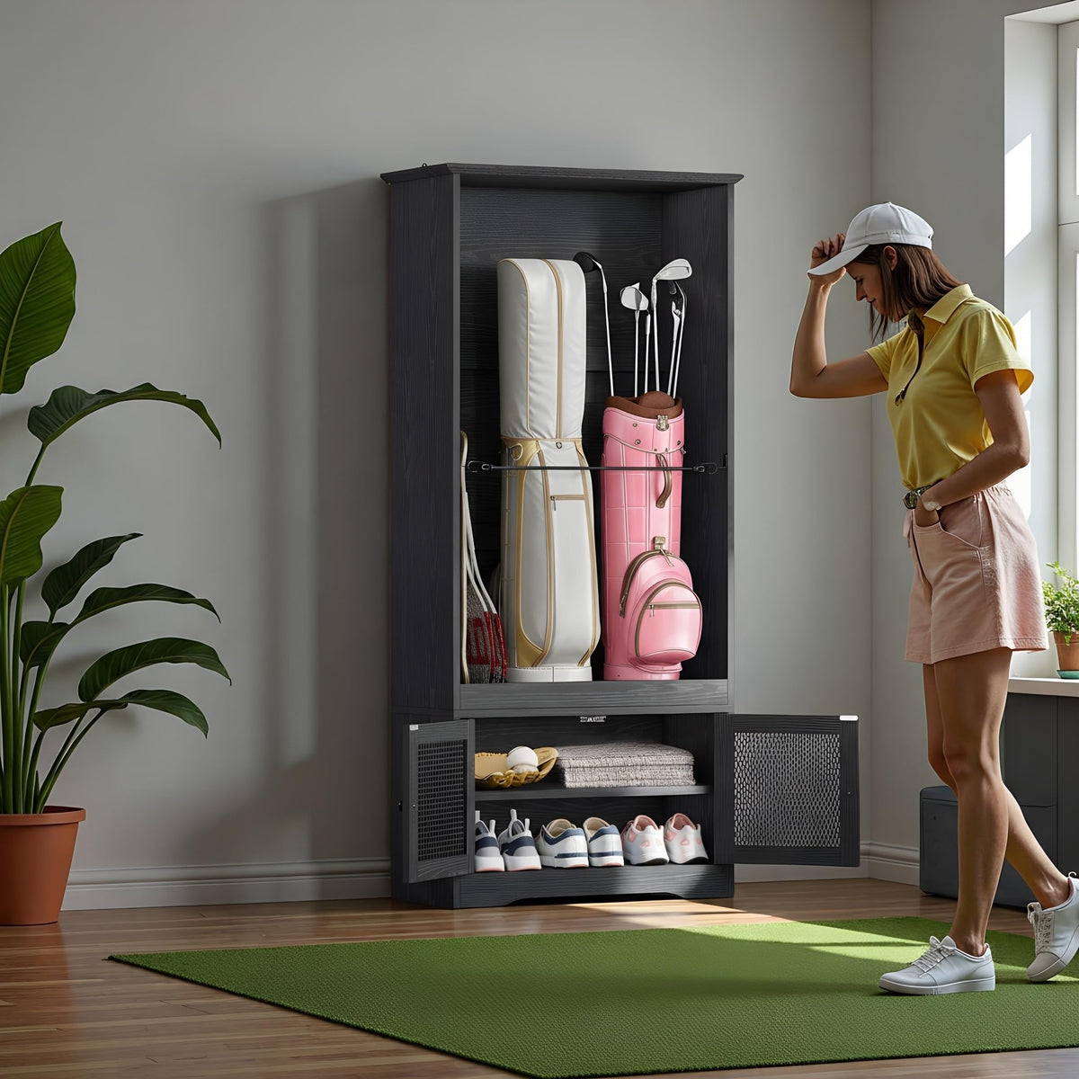 YITAHOME black-finish cabinet adds elegance to any space.