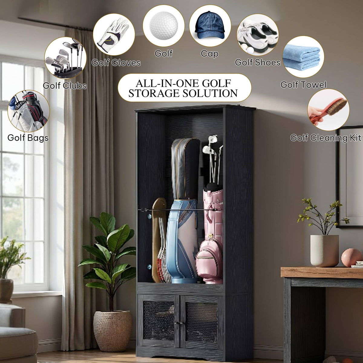 YITAHOME golf bag organizer with shoe area keeps footwear separate.