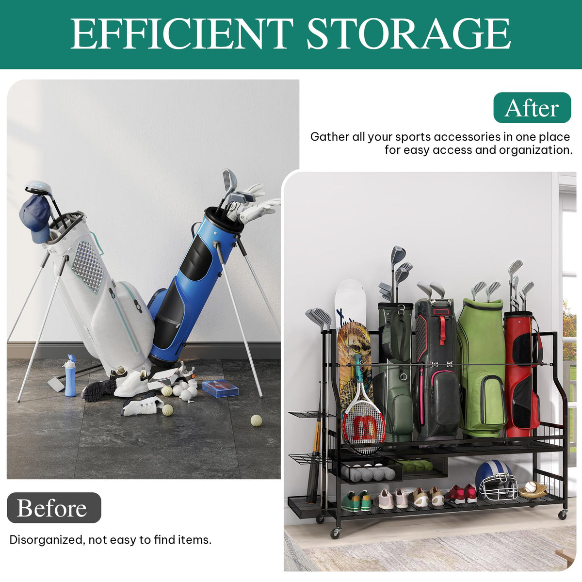 YITAHOME golf storage rack side storage for clubs keeps equipment accessible