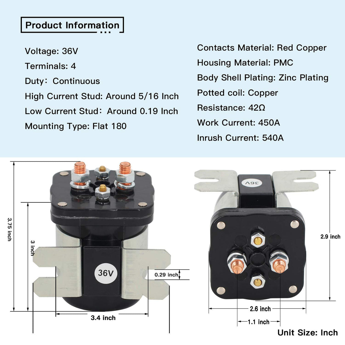 YIXIN 36V solenoid relay terminal detail with four terminals