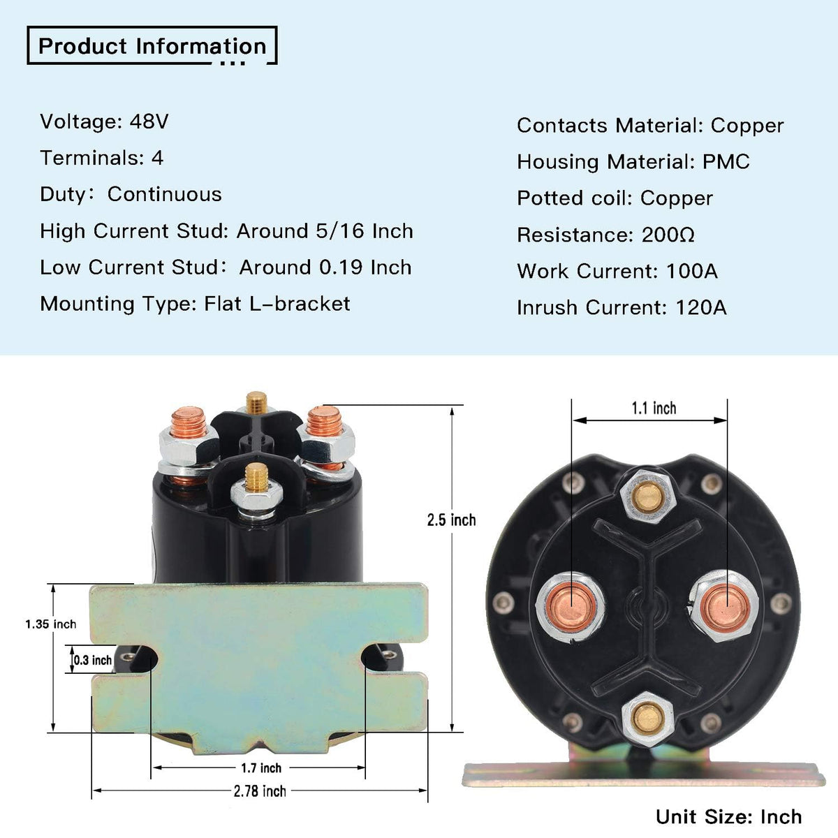 YIXIN 48V solenoid relay side installation showing secure mounting