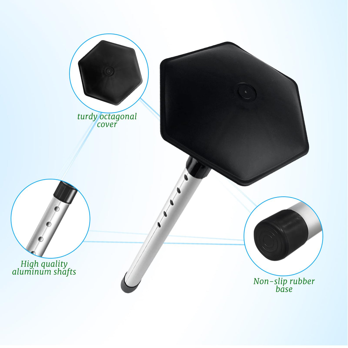 Ykimok aluminum travel pole features lightweight construction for easy handling.