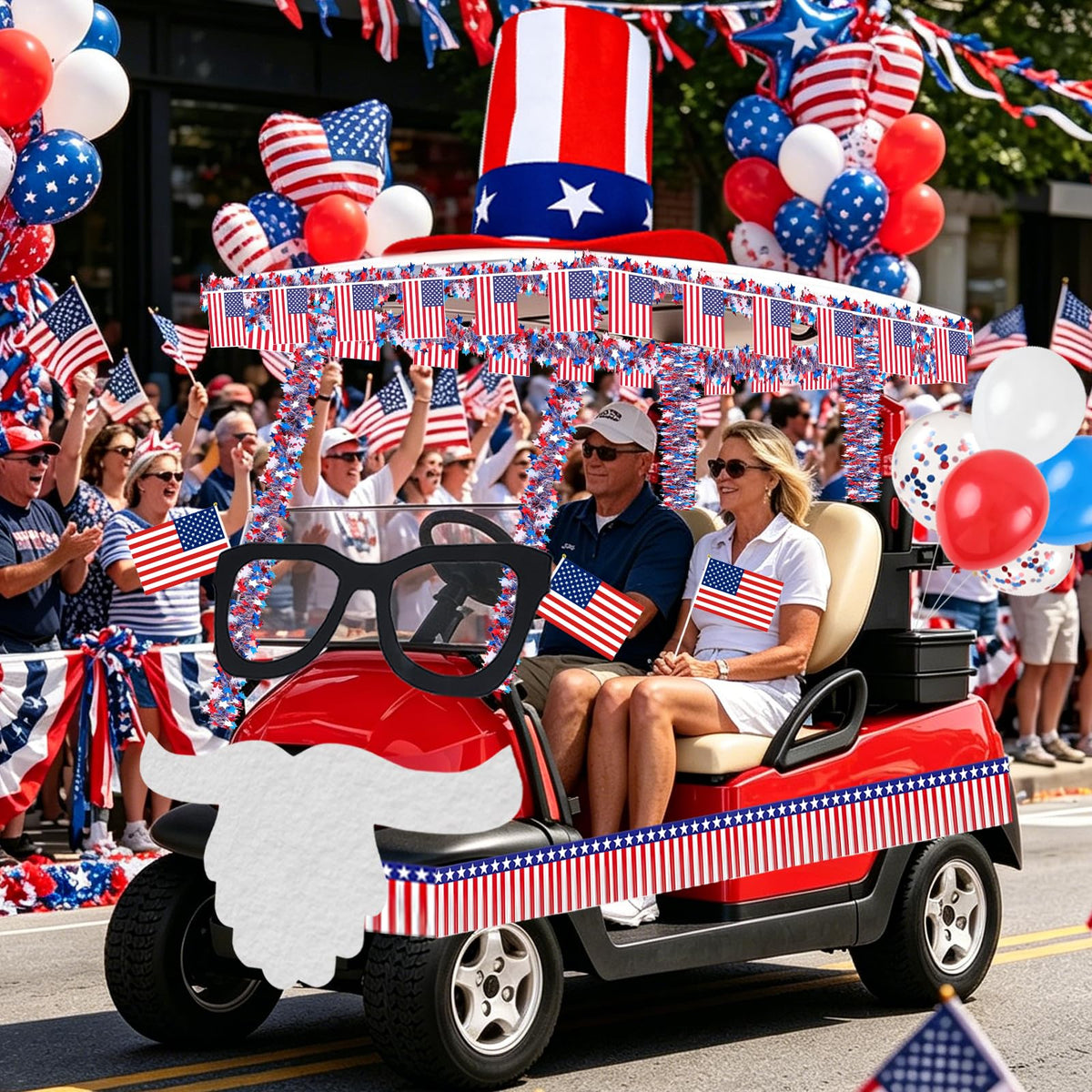 YLOLUL tinsel garland delivers shimmering patriotic edges.