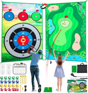 YLPARTCHER golf chipping game mat setup for indoor or outdoor practice.