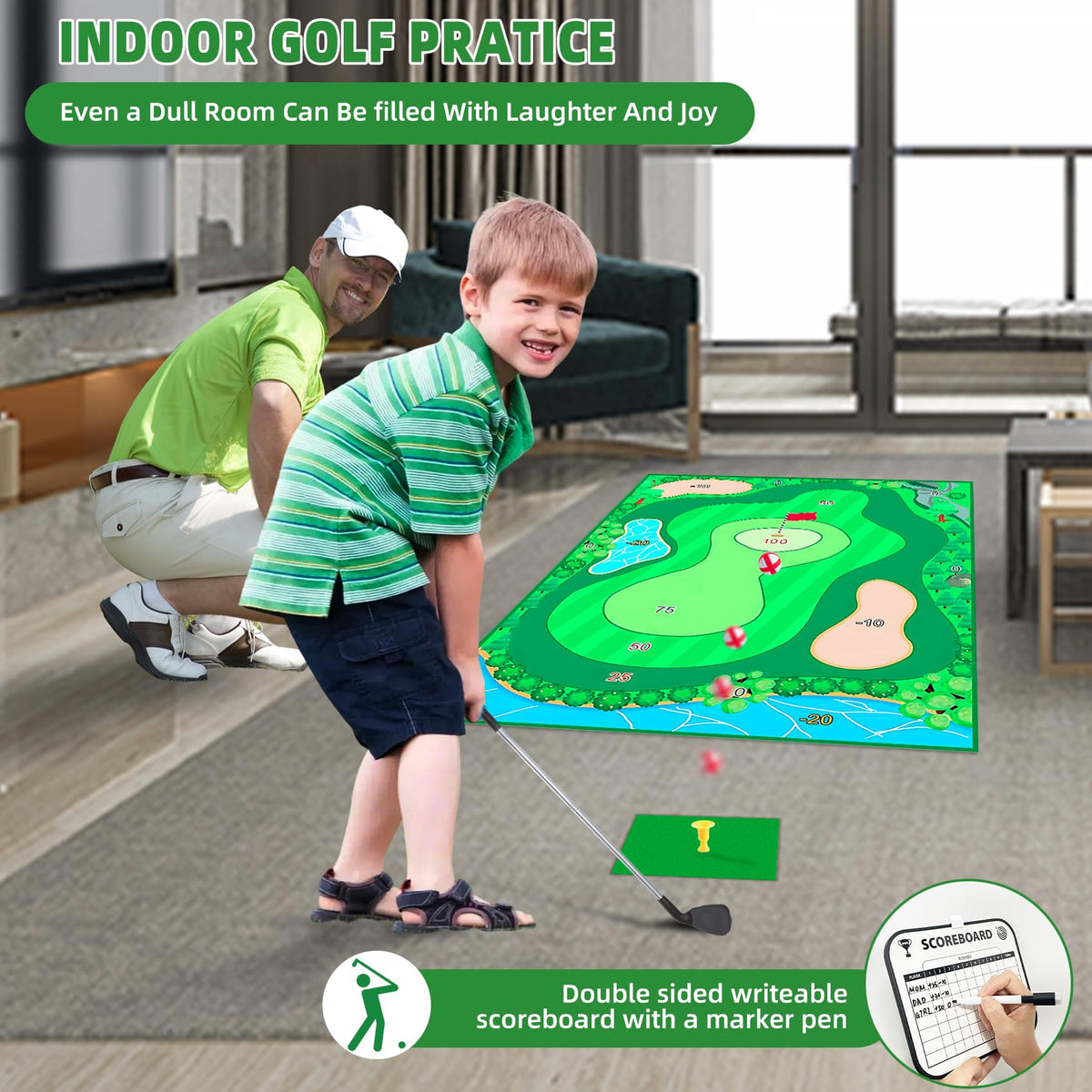YLPARTCHER golf training mat in washable fabric offers a realistic feel.