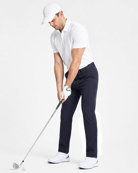 YND men's high stretch golf pants in motion illustrating freedom of movement