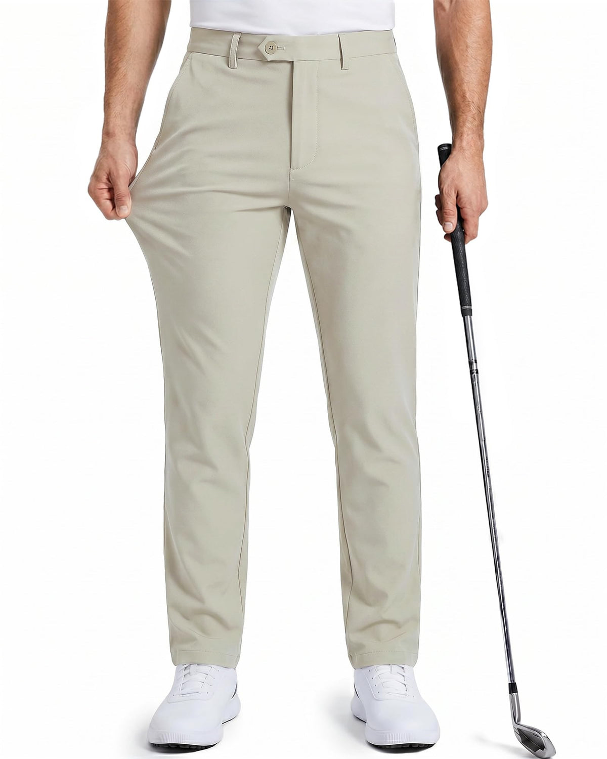 YND men's golf pants slim-fit silhouette demonstrating smart, flattering tailoring