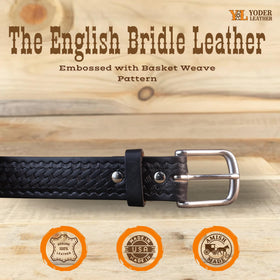 Yoder Basketweave Bridle Belt closeup texture reveals dense English bridle leather.