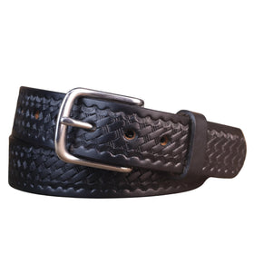 Yoder Basketweave Bridle Belt front view shows rugged leather and classic texture.