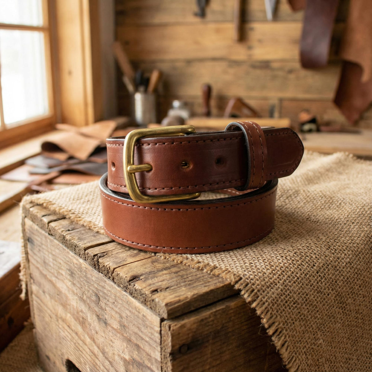 Yoder Leather belt with seven holes for precise sizing close-up