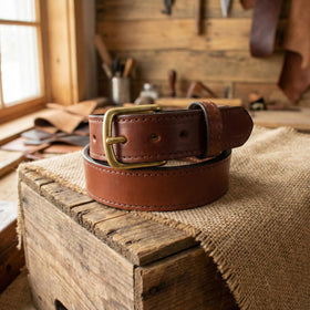 Yoder Leather belt with seven holes for precise sizing close-up