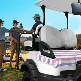 Machine washable golf cart seat cover in taro purple stripe