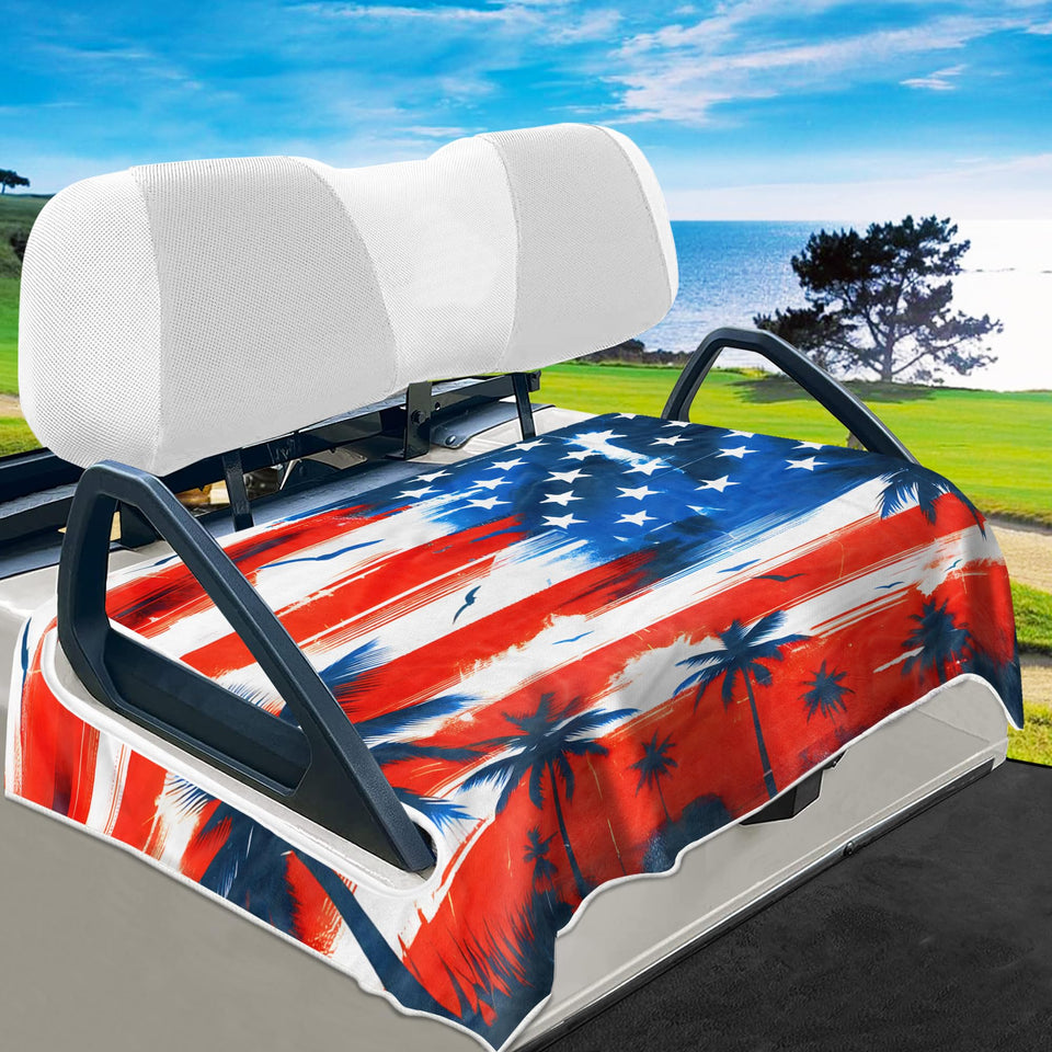 YOKYHOM American flag seat cover on a 2-seater with durable microfiber for comfort.