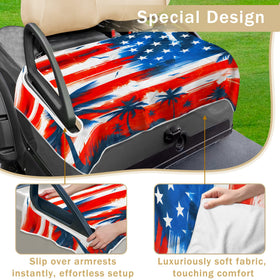 YOKYHOM American flag seat cover on a 4-seater showing quick-fit design.