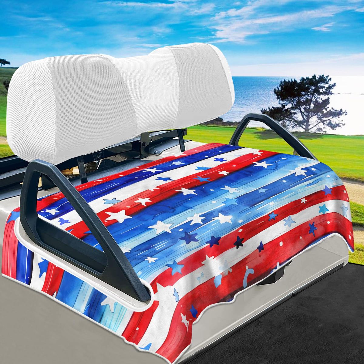 YOKYHOM American flag seat cover for 2-seat golf carts protects seats with patriotic style.