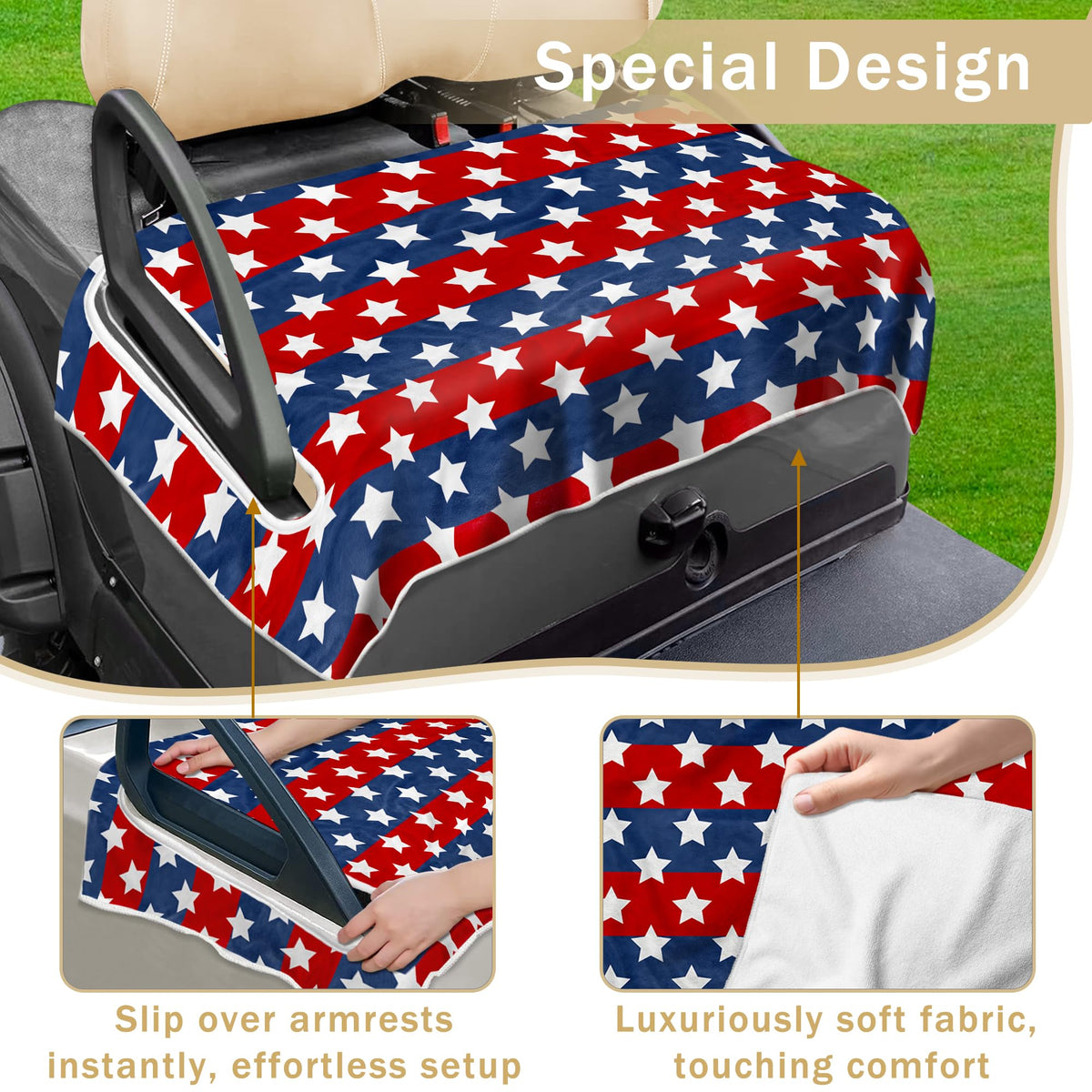YOKYHOM American flag seat cover on a 4-seater golf cart to stay clean