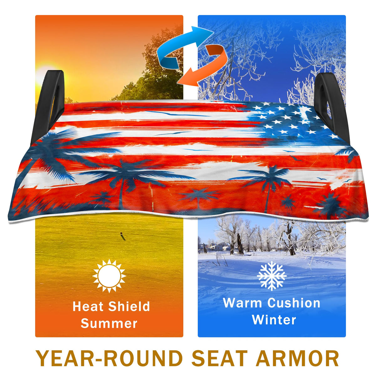 YOKYHOM microfiber fabric highlights the American flag seat cover for durability.