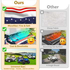 YOKYHOM universal-fit image demonstrates EZGO, Club Car, and Yamaha compatibility.