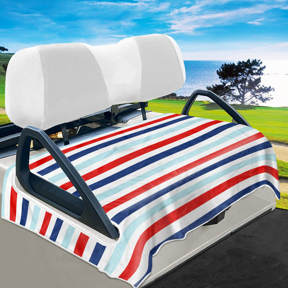 YOKYHOM golf cart seat cover in blue-red stripe keeps seats clean and comfortable