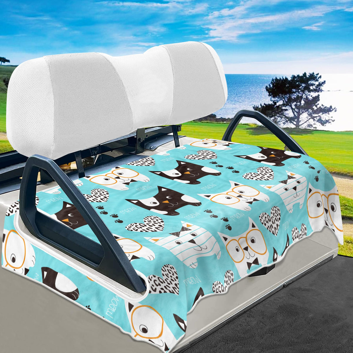 YOKYHOM golf cart seat cover in blue stripe, front view shows protective, comfy surface.