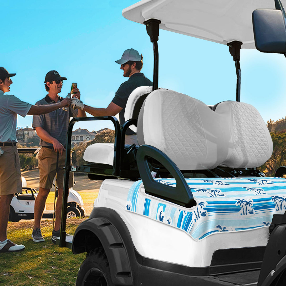 YOKYHOM soft microfiber seat cover adds comfort for long golf days in blue