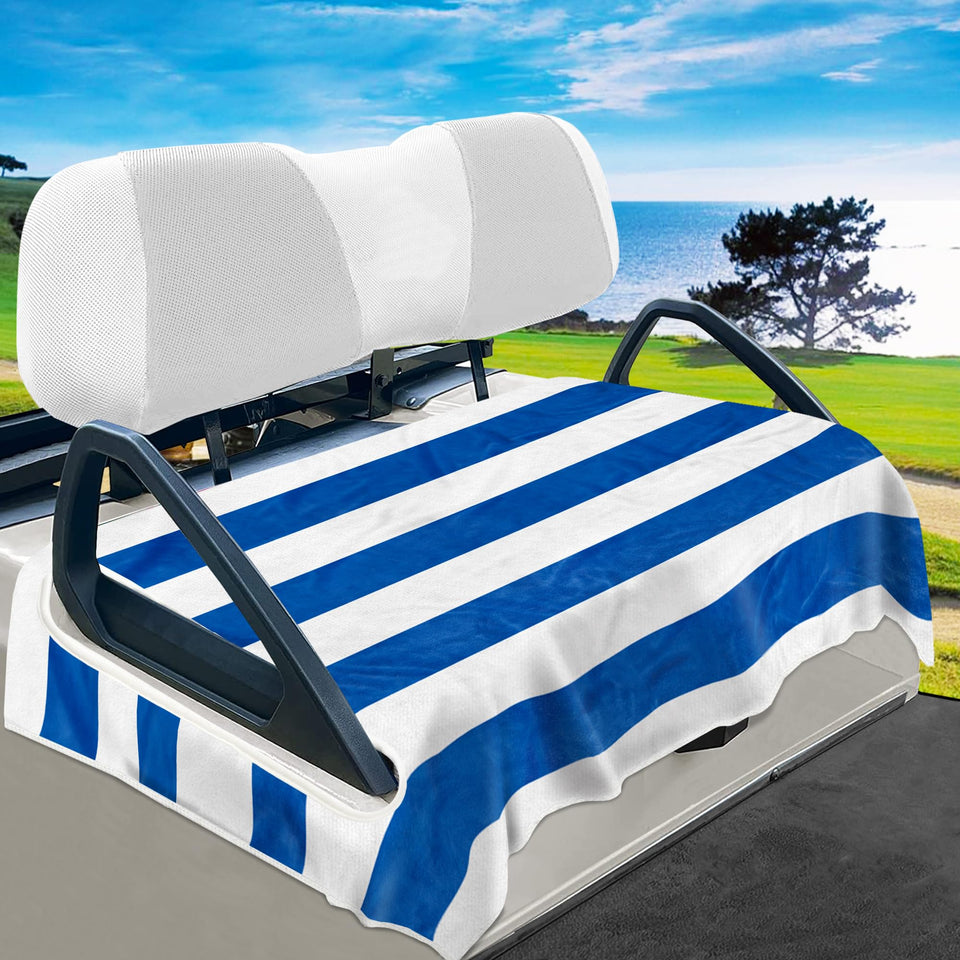 YOKYHOM golf cart seat cover with blue stripes protects seats in sun and rain.