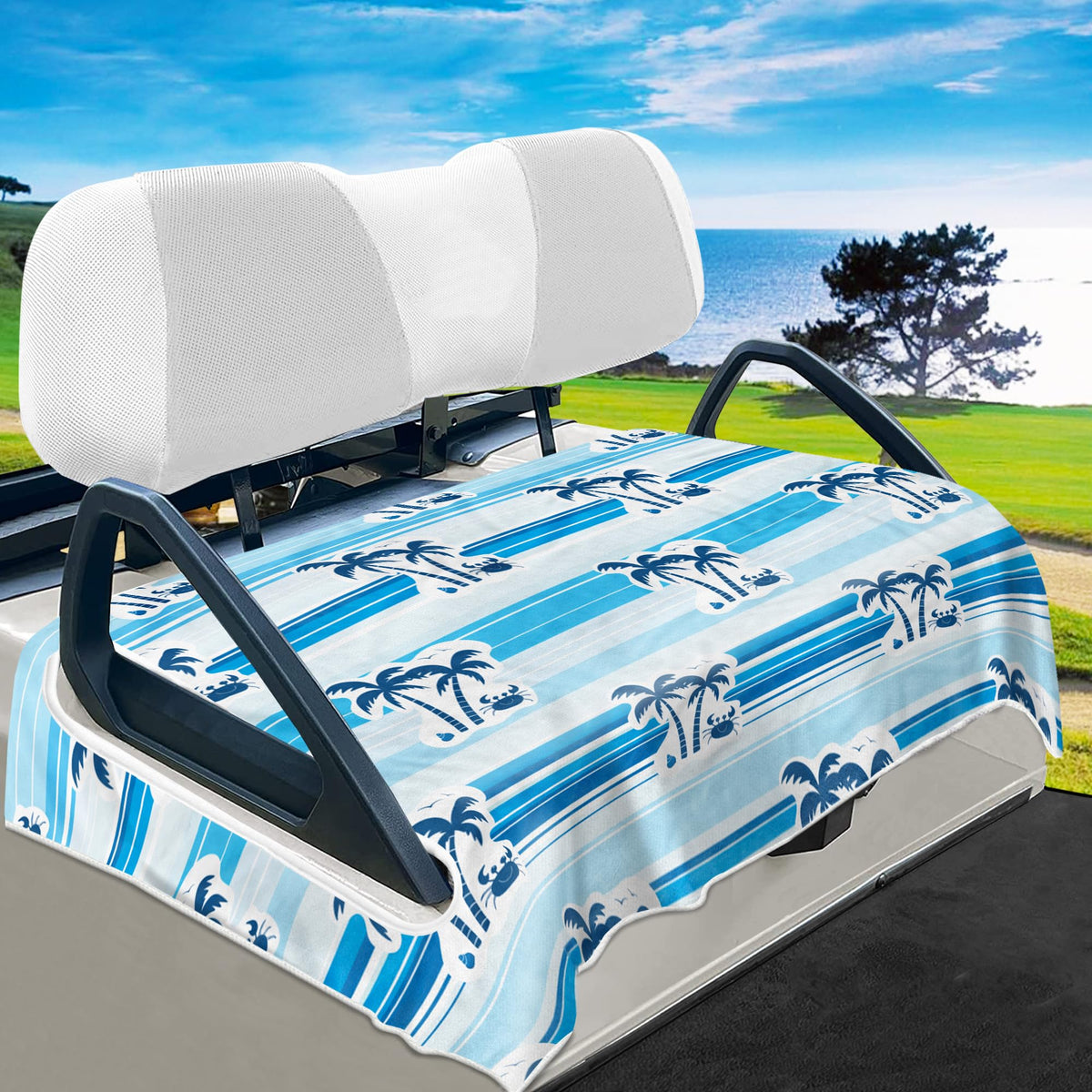 YOKYHOM golf cart seat cover universal fit in blue coconut tree for 2 and 4 seat carts