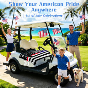 Patriotic cart decoration with upright flags on display